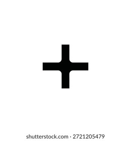 Forma de cruz negra con esquinas redondeadas centradas en un fondo blanco limpio.
