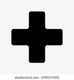 Black cross symbol on a light background. Simple cross design. Bold black cross shape. Minimalist cross icon. Symbol for various uses. User interface icon vector.