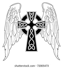 Black cross with wings on white