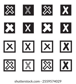 Black cross x icon. No wrong symbol. Vote sign. No checkmark sign symbol