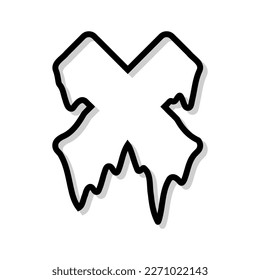 Black cross or X line shape. Universal fashionable shape style with liquid effect. Memphis cyberpunk geometric line icon. Vector illustration isolated on white background.
