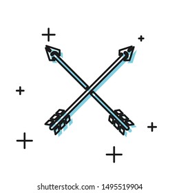 Black Crossed arrows icon isolated on white background.  Vector Illustration