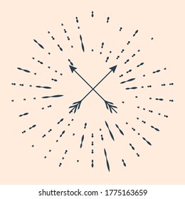 Black Crossed arrows icon isolated on beige background. Abstract circle random dots. Vector Illustration