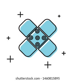 Black Crossed bandage plaster icon isolated on white background. Medical plaster, adhesive bandage, flexible fabric bandage.  Vector Illustration