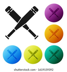 Black Crossed baseball bat icon isolated on white background. Set icons colorful circle buttons. Vector Illustration