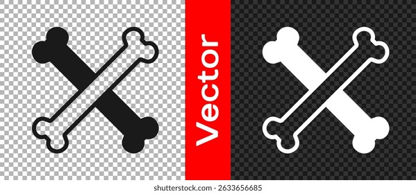 Black Crossed bones icon isolated on transparent background. Pets food symbol. Happy Halloween party.  Vector
