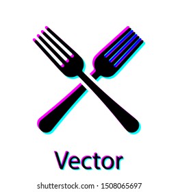 Black Crossed fork icon isolated on white background. Cutlery symbol.  Vector Illustration