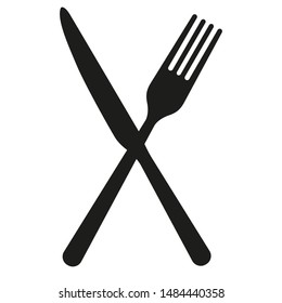 Black crossed fork and knife icon isolated on white background