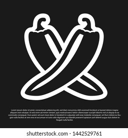 Black Crossed hot chili pepper pod icon isolated on black background. Design for grocery, culinary products, seasoning and spice package. Vector Illustration