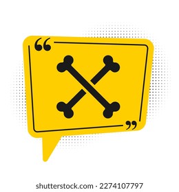 Black Crossed human bones icon isolated on white background. Yellow speech bubble symbol. Vector