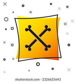 Black Crossed human bones icon isolated on white background. Yellow square button. Vector