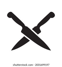 Black crossed kitchen knife vector logo design