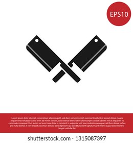 Black Crossed meat chopper icon isolated on white background. Kitchen knife for meat. Butcher knife. Vector Illustration