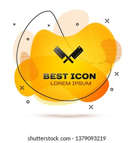 Black Crossed meat chopper icon isolated on white background. Kitchen knife for meat. Butcher knife. Fluid color banner. Vector Illustration