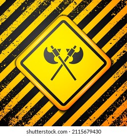 Black Crossed medieval axes icon isolated on yellow background. Battle axe, executioner axe. Medieval weapon. Warning sign. Vector