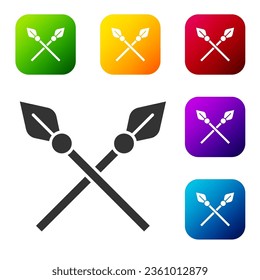 Black Crossed medieval spears icon isolated on white background. Medieval weapon. Set icons in color square buttons. Vector