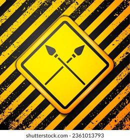 Black Crossed medieval spears icon isolated on yellow background. Medieval weapon. Warning sign. Vector