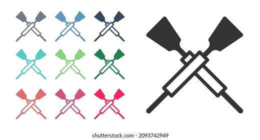Black Crossed oars or paddles boat icon isolated on white background. Set icons colorful. Vector