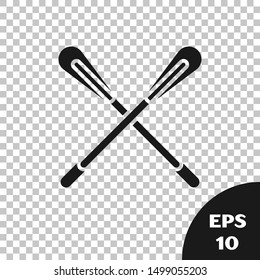 Black Crossed paddle icon isolated on transparent background. Paddle boat oars.  Vector Illustration