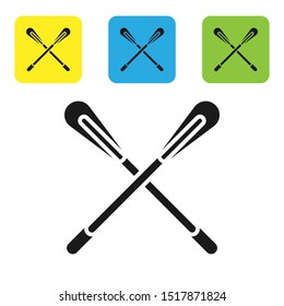 Black Crossed paddle icon isolated on white background. Paddle boat oars. Set icons colorful square buttons. Vector Illustration