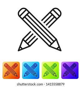 Black Crossed pencil icon isolated on white background. Education sign. Drawing and educational tools. School office symbol. Set icon in color square buttons. Vector Illustration