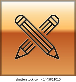 Black Crossed pencil icon isolated on gold background. Education sign. Drawing and educational tools. School office symbol.  Vector Illustration