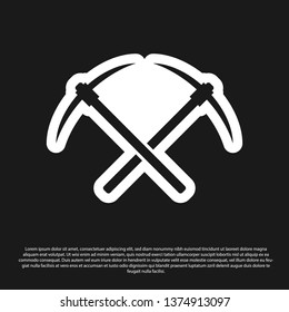 Black Crossed pickaxe icon isolated on black background. Blockchain technology, cryptocurrency mining, bitcoin, altcoins, digital money market. Vector Illustration