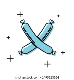 Black Crossed sausage icon isolated on white background. Grilled sausage and aroma sign.  Vector Illustration