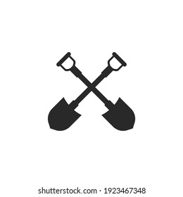 Black crossed shovels icon isolated on white. Gardening and farming tool. Dig, maintain, construct symbol. Spade vector flat Illustration.