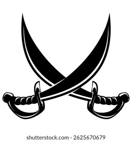 Black Crossed Swords Icon Vektor, Pirate Sabers und mittelalterliche Klingen Silhouette, einzeln auf weißem Hintergrund für Kampf, Spieldesign oder historisches Thema 