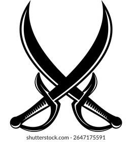 Black Crossed Swords Vector Icon, Silhouette of Pirate Sabers and Medieval Duel Blades, Isolated Weapon Symbol on White for Combat or Game Design