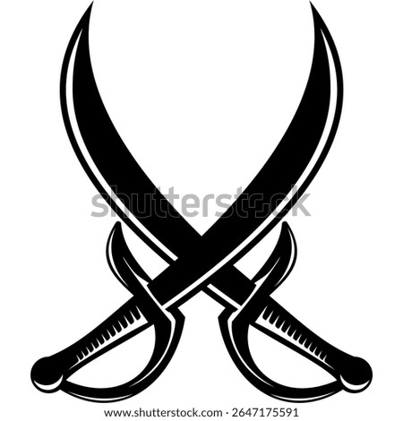 Black Crossed Swords Vector Icon, Silhouette of Pirate Sabers and Medieval Duel Blades, Isolated Weapon Symbol on White for Combat or Game Design