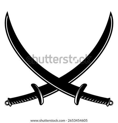 Black Crossed Swords Vector Icon, Silhouette of Pirate Sabers and Medieval Duel Blades, Isolated Weapon Symbol on White for Combat or Game Design