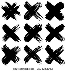 Black crosses drawn with brush strokes on a white background