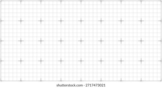 Cruces negras y textura de cuadrícula de líneas sobre fondo blanco. Fondo de la cuadrícula científica de la FUI. Hoja en blanco de cuaderno matemático o tecnológico.