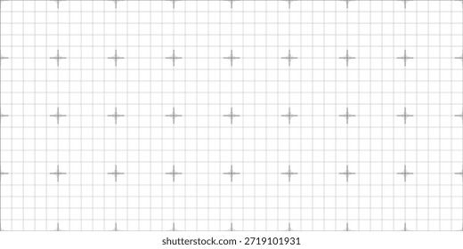 Cruces negras y textura de cuadrícula de líneas sobre fondo blanco. Fondo de la cuadrícula científica de la FUI. Hoja en blanco de cuaderno matemático o tecnológico.