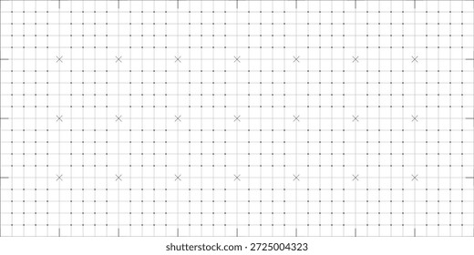 Cruces negras y textura de cuadrícula de líneas sobre fondo blanco. Fondo de la cuadrícula científica de la FUI. Hoja en blanco de cuaderno matemático o tecnológico.