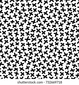 Black crosses. Seamless pattern in memphis style. 80s 90s style. Vector illustration.