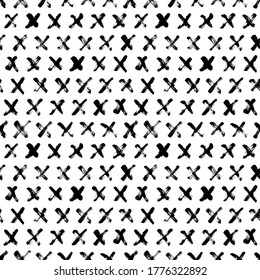 Black crosses vector seamless pattern. Hand drawn cross and plus sign. Black paint brush strokes geometrical pattern for wallpaper, web page background, textile design, graphic design. 