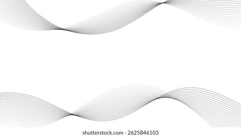 Black crossing dynamic wave of particles empty White Abstract background Vector illustration.