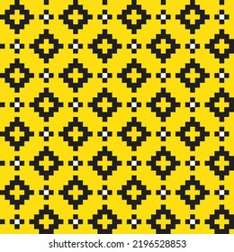 Patrón de tejido cruzado negro sobre fondo amarillo. Puntos cuadrados negros sobre fondo amarillo. Diseño de tela de colores coloridos para el tema en venta.