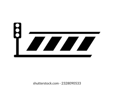 Black crosswalk for safety walking across the street road slow down pedestrian with traffic light signal pole rules flat vector design.