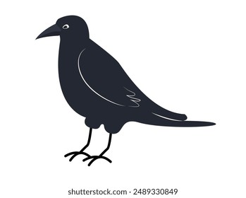 Black Crow illustration on white isolated vector. Flat simple