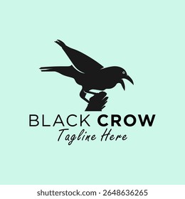 design de logotipo de corvo preto empoleirado em uma árvore