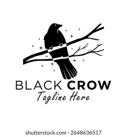 black crow logo design perched on a dry tree