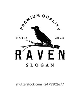 Black crow logo silhouette design with simple retro vintage black concept template illustration