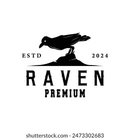 Black crow logo silhouette design with simple retro vintage black concept template illustration