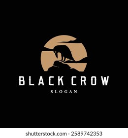 Black crow logo silhouette design with simple retro vintage black concept template illustration