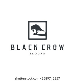 Black crow logo silhouette design with simple retro vintage black concept template illustration