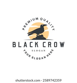 Black crow logo silhouette design with simple retro vintage black concept template illustration